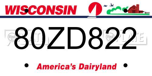 80ZD822 Wisconsin License Plate