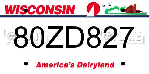 80ZD827 Wisconsin License Plate