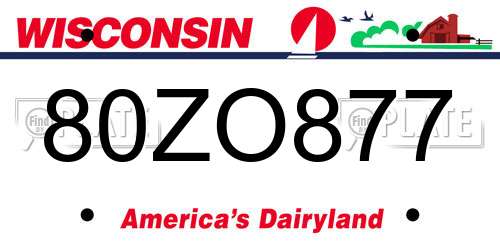 80ZO877 Wisconsin License Plate