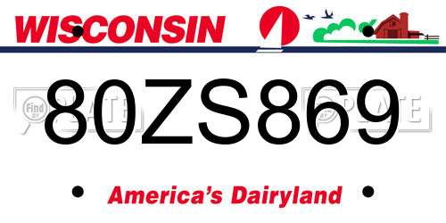 80ZS869 Wisconsin License Plate