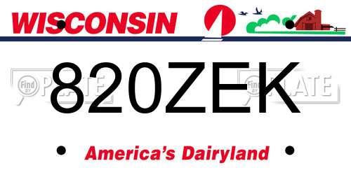 820ZEK Wisconsin License Plate