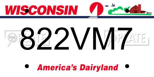 822VM7 Wisconsin License Plate