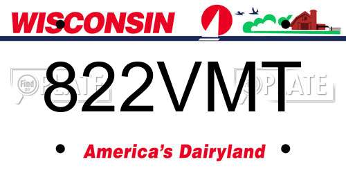 822VMT Wisconsin License Plate