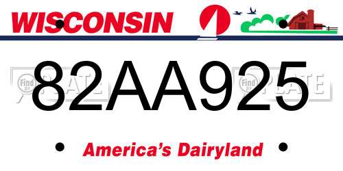 82AA925 Wisconsin License Plate