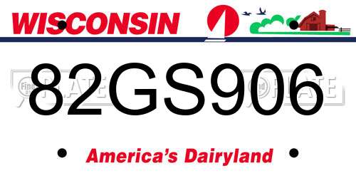 82GS906 Wisconsin License Plate