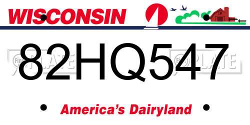 82HQ547 Wisconsin License Plate