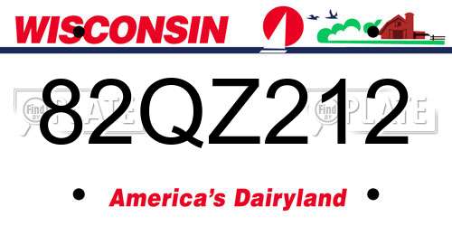 82QZ212 Wisconsin License Plate