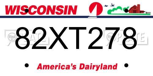 82XT278 Wisconsin License Plate