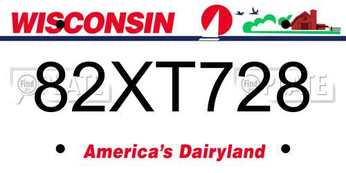 82XT728 Wisconsin License Plate