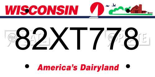 82XT778 Wisconsin License Plate