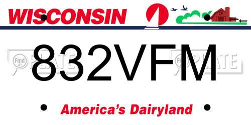 832VFM Wisconsin License Plate