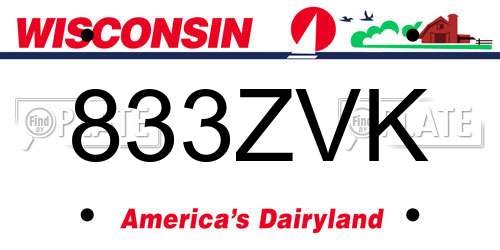 833ZVK Wisconsin License Plate