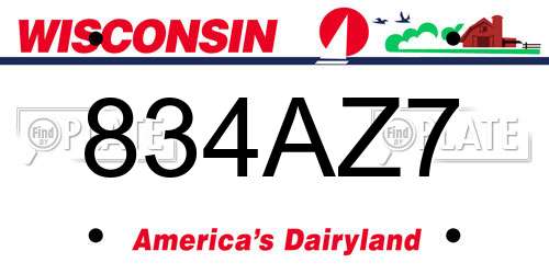 834AZ7 Wisconsin License Plate