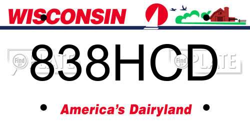 838HCD Wisconsin License Plate