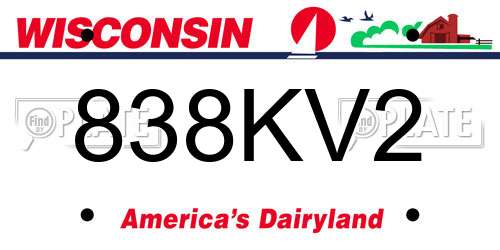 838KV2 Wisconsin License Plate