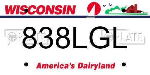 838LGL Wisconsin License Plate