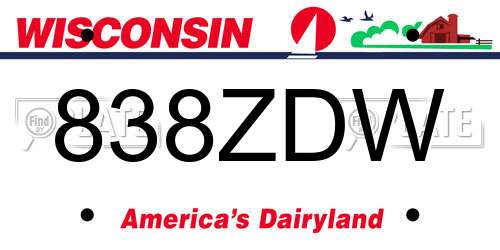 838ZDW Wisconsin License Plate