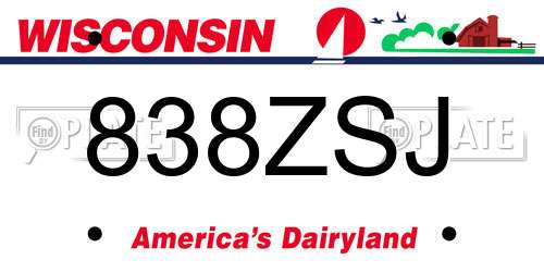 838ZSJ Wisconsin License Plate