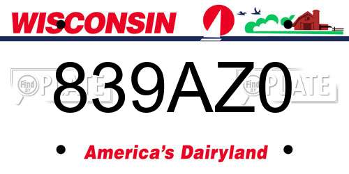 839AZ0 Wisconsin License Plate