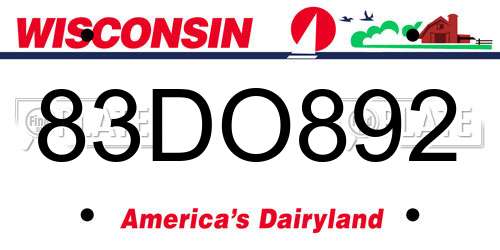 83DO892 Wisconsin License Plate