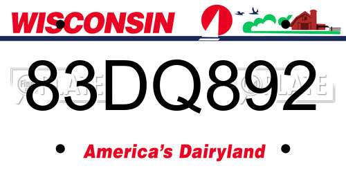 83DQ892 Wisconsin License Plate