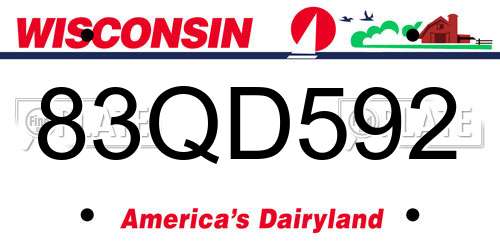 83QD592 Wisconsin License Plate
