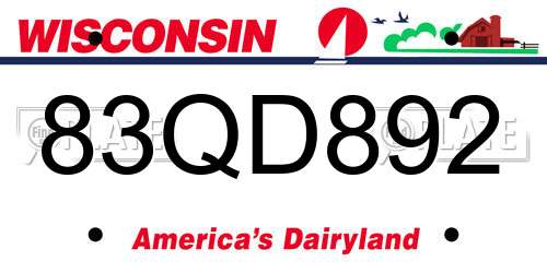 83QD892 Wisconsin License Plate