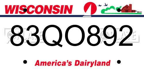 83QO892 Wisconsin License Plate