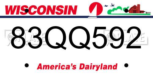 83QQ592 Wisconsin License Plate