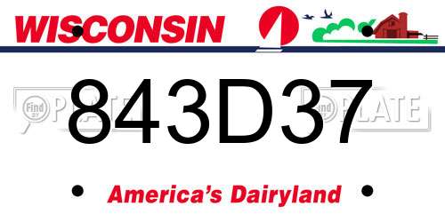 843D37 Wisconsin License Plate