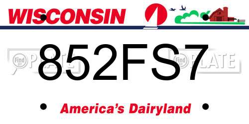 852FS7 Wisconsin License Plate