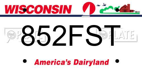852FST Wisconsin License Plate