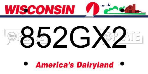 852GX2 Wisconsin License Plate