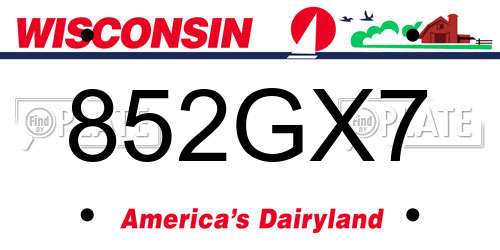 852GX7 Wisconsin License Plate