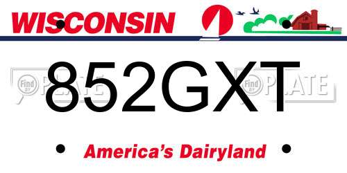 852GXT Wisconsin License Plate