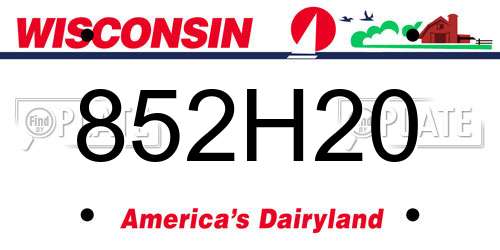 852H20 Wisconsin License Plate