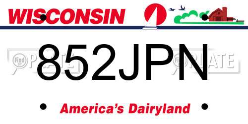 852JPN Wisconsin License Plate