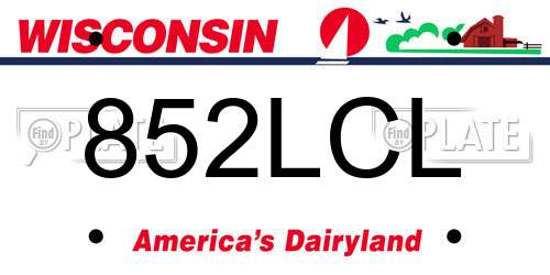 852LCL Wisconsin License Plate