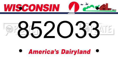 852O33 Wisconsin License Plate