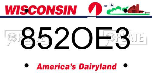 852OE3 Wisconsin License Plate