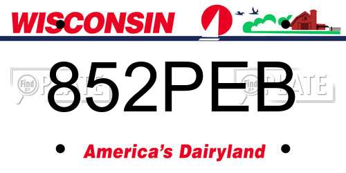 852PEB Wisconsin License Plate