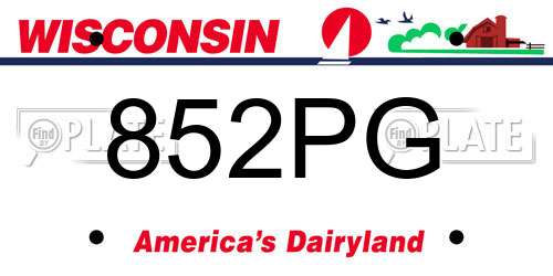 852PG Wisconsin License Plate