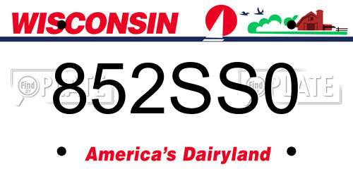 852SS0 Wisconsin License Plate