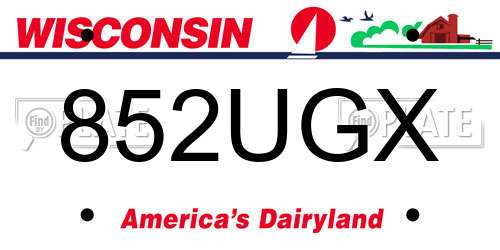 852UGX Wisconsin License Plate