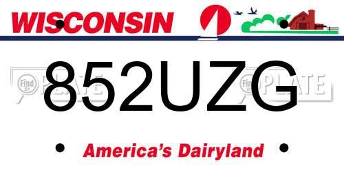 852UZG Wisconsin License Plate