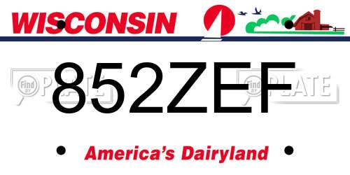 852ZEF Wisconsin License Plate