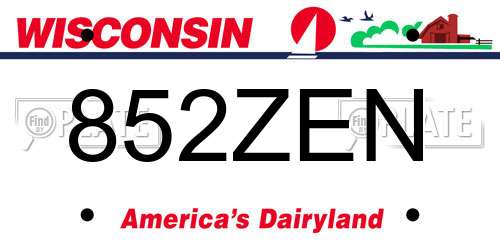 852ZEN Wisconsin License Plate