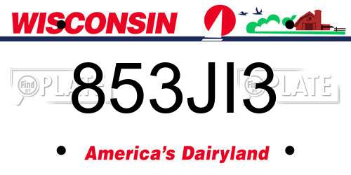 853JI3 Wisconsin License Plate