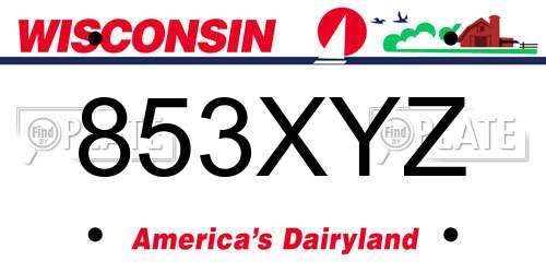 853XYZ Wisconsin License Plate