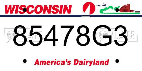 85478G3 Wisconsin License Plate